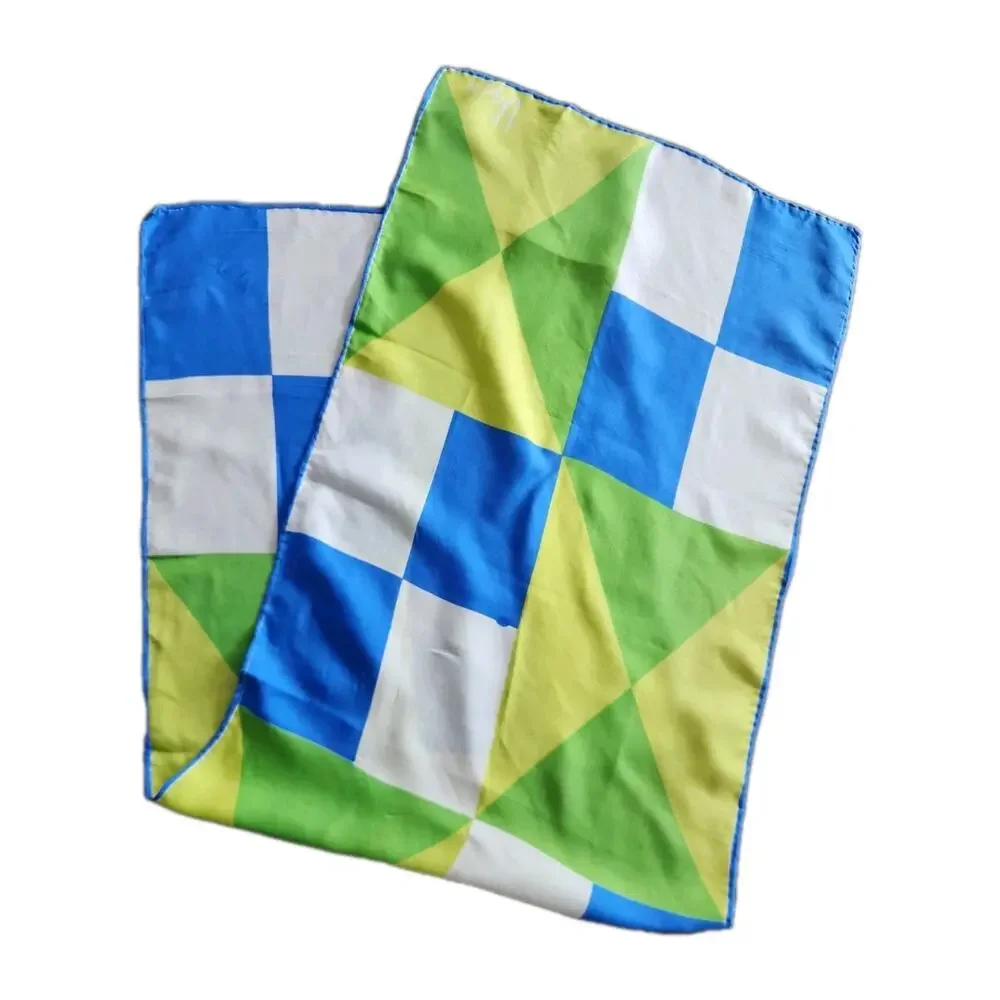 Ugna Japanese Hand Roll Multicolor Geometric Rectangke Silk Scarf 44 x 15.5 In - Picture 3 of 5